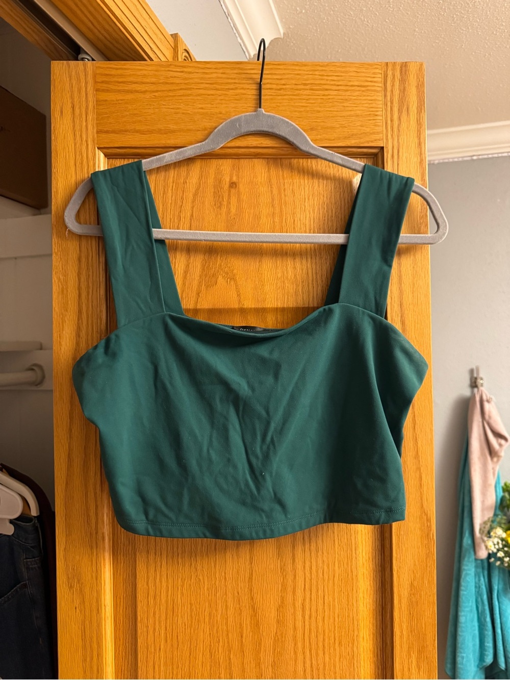 Green Square-Neck Crop Tank Top